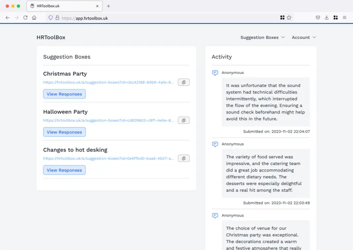Screenshot of the Employee Feedback Platform