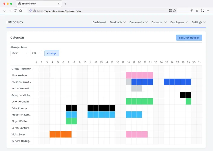screenshot of the employee time off management platform